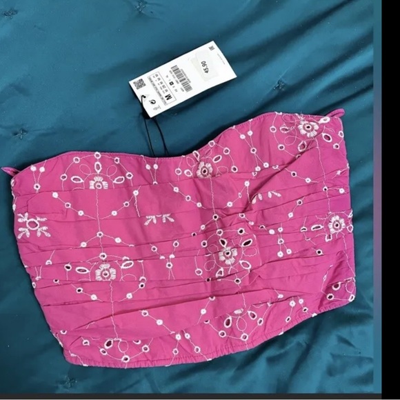 NWT Zara EMBROIDERED EYELET Fuchsia two piece - Picture 5 of 6